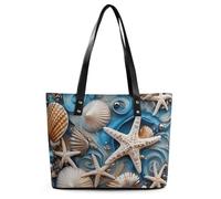 Ocean Shell Art Leather Tote Bag for Women Work Shoulder Purses with Zipper Waterproof Large Computer Shoulder Bag Fashion Ladies Shoulder Handbag Reusable Shopping Bags