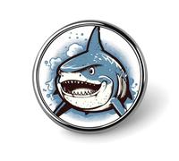 Ocean Shell Art Round Lapel Pin Brooch Badge Cute Tie Tack Pin for Hats, Clothing, Bags Unique Fashion Accessories Gift for Men & Women, Blue Shark Pictures, Circular