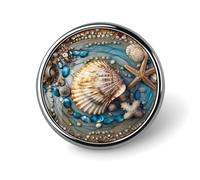 Ocean Shell Art Round Lapel Pins Backpack Pin Cute Brooch Decoration Brooches for Women Men Fashion Button Badges for Hat Backpacks Purses Jackets Shirt Suit
