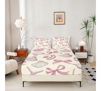 Ocean Shell Bows Bedding Double Size Kids Beach Coastal Bed Sheets Set 16" Deep Pocket For Boys Girls Teens Marine Life Sea Fitted Sheet With 2 Pillowcases Microfiber Pink Coquette Room Decor