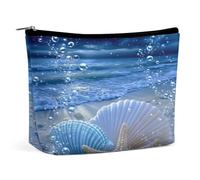 Ocean Shell Starfish Bubbles Beach Makeup Bag, Travel Toiletry Organizer, Cosmetic Pouch for Women, Birthday Presents for Mom Girls Women Sisters