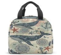 Ocean Shell Starfish Lunch Bag Insulated Kids School Cooler Box Marine Life Print 23x13x21cm Hand Drawn Under the Sea (14)