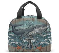Ocean Shell Starfish Lunch Bag Insulated Kids School Cooler Box Marine Life Print 23x13x21cm Hand Drawn Under the Sea (07)