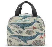 Ocean Shell Starfish Lunch Bag Insulated Kids School Cooler Box Marine Life Print 23x13x21cm Hand Drawn Under the Sea (15)