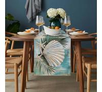 Ocean Shell Starfish Table Runner 18x72 inch Palm Leaf Cotton Linen Dining Table Runner Ideal for Dresser Kitchen Coffee Tables - Machine Washable