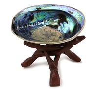 Ocean Shell Studios 5"- 6" Premium Natural Abalone (Pāua) Shell with Wooden Tripod Stand for Smudging, Cleansing Home, Meditation, Shell Crafts,Incense Holder, Home Décor, 100% Natural, Sustainable.