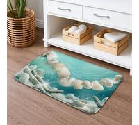 Ocean Shells Quick Dry Bath Mat, Coastal Nautical Ocean Creatures Absorbent Non Slip Shower Mat, Summer Beach Flannel Washable Bath Rugs for Bathroom Toilet Restroom Decorative 20x32 Inch
