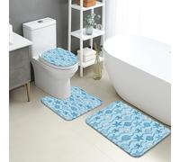 Ocean Shells Quick Dry Bath Mat, Nautical Starfish Absorbent Non Slip Shower Mat, Summer Coastal Flannel Washable Bath Rugs for Bathroom Decorative 3 Piece Sets