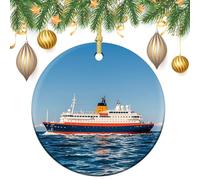 Ocean Ship Ceramic Christmas Ornaments 3 Inch Vintage Hanging Baubles with Gold String for Xmas Tree Decorations Holiday Party Yard Garden Home Decor Festive Keepsake Gift Exchange