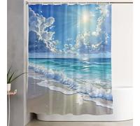 Ocean Shower Curtain Landscape Curtains with Plastic Hooks and Weighted Hem, Waterproof Quick-Drying Fabric, Washable, Decoration Lightweight Bath Screen for Bathroom Wet Room Tub 80x200 cm 3Y-288