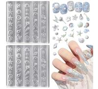 Ocean Silicone Nail Molds,2Pcs 3D Flowers Summer Beach Nail Charm Molds,Floral Seashell Starfish Conch Clear Modeling Templates Resin Craft Making Tool Mould for Salon Nails Design (Pattern A)
