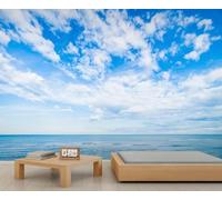 Ocean Sky Wall Mural Blue Sky Clouds Murals Calm Ocean Water Wallpaper Modern Natural Scenery Photo Wallpaper for Bedroom Living Room Hotels 100 x 70 cm
