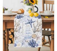 Ocean Starfish Blue Coral Table Runner 70 Inches Long,Table Runners Kitchen Dining Tables Decoration for Home Party Decor, Nautical Anchor Vintage Boat Tables Runner Wedding Dresser Scarf