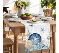 Ocean Starfish Blue Seashell Coral Table Runner 90 Inches Long,Table Runners Kitchen Dining Tables Decoration for Home Party Decor, Underwater World Tables Runner for Home Party Wedding Dresser Scarf