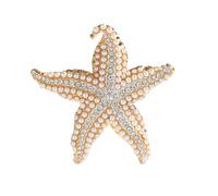 Ocean Starfish Brooch Pin Imitation Pearl Beaded Sea Star Starfish Brooches Lapel Pins for Women Dress Accessories, Metal, metal