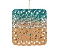 Ocean Starfish Ceramic Christmas Ornaments 3 Inch Double Sided Square Pendant Holiday Tree Hanging Decor for Home, Party, Hotel Decorations, Gift for Teacher, Neighbor, Friend
