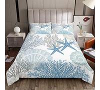 Ocean Starfish Comforter Cover Shell Marine Themed Bedding Set Sea Creatures Duvet Cover for Children Kids Boys Girls Hawaiian Sealife Animal Bedspread Room Decor Bedclothes Double Size