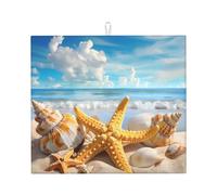 Ocean Starfish Dish Drying Mat Absorbent Draining Board Pad for Kitchen Counter Sea Beach Coffee Mat Dishes Drainer Protector with Hanging Loop 16 x 18 Inch