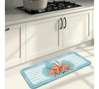 Ocean Starfish Kitchen Mats for Floor, Coastal Marine Soft Mats, Summer Cushioned Comfort Washable Decor Rugs for Kitchen Sinks Laundryroom Bathroom 16x47 Inch