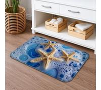Ocean Starfish Quick Dry Bath Mat, Beach Inspired Blue Waves Absorbent Non Slip Shower Mat, Summer Decorative Flannel Washable Bath Rugs for Bathroom Toilet Restroom 20x32 Inch