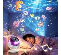 Ocean Starry Sky Projector Night Light with Music for Kids Bedroom (White/A)