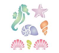 Ocean Stencil - 8 x 10cm (S) - Reusable Sea Shell Nautical Seashore Reef Wall Stencil Template.