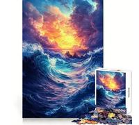 Ocean Stormy Sky With City Hard Jigsaw Puzzle for Adults 1000 Pieces Smart Game Home Enjoy Image Assembly Festive Gift (50x75cm)