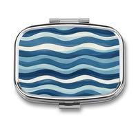 Ocean Stripe Pattern Pill Case 2 Compartments Small Travel Pill Organizer Portable Medicine Container Mini Daily Medicine Holder for
