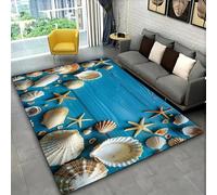 Ocean Style Home Decor, Blue Beige Beach Starfish Shell 3D Area Rug for Living Room Bedroom Study Game Room, Flannel Bedside Rug, Study Coffee Table Floor Mat, Non-slip Bath Mat, 50x80 cm, Color 5