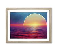 Ocean Sun Abstract H1022 Framed Print for Living Room Bedroom Home Office Décor, Wall Art Picture Ready to Hang, Oak A4 Frame (34 x 25 cm)