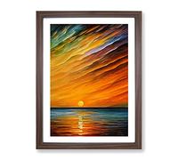 Ocean Sunrise No.7 Framed Print | A2 Walnut Framed Wall Art | Ready to Hang | Modern Nautical Picture | Living Room Bedroom Lounge Office