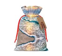 Ocean Sunrise Print Festive Red Drawstring Bag, Small Favors Pouch Ideal For Christmas Party Gifting-S Size
