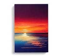 Ocean Sunset In Watercolour No.2 Blue, Red, Red Canvas Print for Living Room Bedroom Home Office Décor, Wall Art Picture Ready to Hang, 30x20 Inch (76x50 cm)