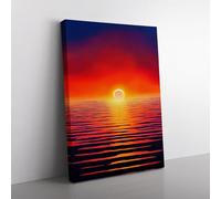 Ocean Sunset In Watercolour No.3 Blue, Red, Red Canvas Wall Art Print Ready to Hang, Framed Picture for Living Room Bedroom Home Office Décor, 76x50 cm (30x20 Inch)