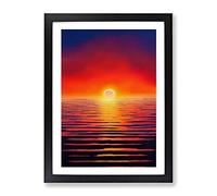 Ocean Sunset In Watercolour No.3 Framed Print | A2 Black Framed Wall Art | Ready to Hang | Modern Nautical Picture | Living Room Bedroom Lounge Office