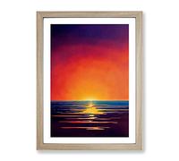 Ocean Sunset In Watercolour No.7 Framed Print for Living Room Bedroom Home Office Décor, Wall Art Picture Ready to Hang, Oak A2 Frame (64 x 46 cm)