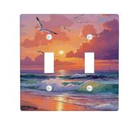 Ocean Sunset Light Switch Cover Plate/Outlet Covers, Vibrant Coral Sky for Coastal Decor, Thermoplastic Wall Plates, Standard Size Double Toggle