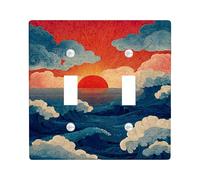 Ocean Sunset Light Switch Cover Plates/Outlet Covers, Blue Waves and Red Sky for Wall Decor, Thermoplastic Wall Plates, Standard Size Double Toggle