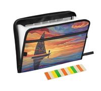 Ocean Sunset Orange Colorful Accordion File Organizer Portable Expanding File Folder with Safe Zipper & Colorful Labels for A4 Papers Letter Receipt Important Document Storage