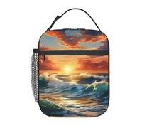 Ocean Sunset Scenery Print Functionality Portable Insulated Lunch Pouch Reusable Meal Picnic Tote Work Travel