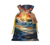 Ocean Sunset Scenery Print Small Drawstring Pouch For Gifts,Reusable Gift Bag,For Holiday And Party Presents