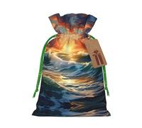 Ocean Sunset Scenery Print Small Drawstring Pouch For Gifts,Reusable Gift Bag,For Holiday And Party Presents