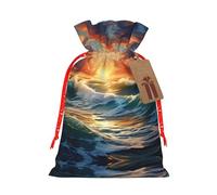 Ocean Sunset Scenery Print Small Drawstring Pouch For Gifts,Reusable Gift Bag,For Holiday And Party Presents