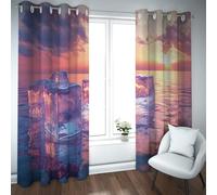 Ocean Sunset Seascape Room Darkening Curtains Vibrant Twilight Clouds Ice Block Photo Pattern Eyelet Window Treatments for Master Bedroom 2 Panels (each W42xL84in)