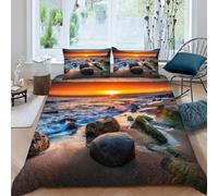 Ocean Sunset Super king Duvet Cover Sets 3D Printed Hawaii Beach Bedding Set Soft Brushed Microfiber Quilt Cover 260x220 cm with Zipper Closure for Teens and Adults with 2 Pillowcases d-1362