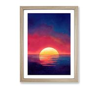 Ocean Sunset Watercolour No.10 Framed Print | A2 Oak Framed Wall Art | Ready to Hang | Modern Nautical Picture | Living Room Bedroom Lounge Office