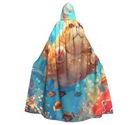 Ocean Swimming Cute Cat Hooded Cloak For Men Women, Halloween Hooded Capes With Hood & Neck Tie, Long Adult Halloween Cloaks Witch Wizard Costume Cosplay Capes For Halloween Cosplay
