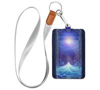 Ocean Tarot Leather Work id Badge Holder for Women with Lanyard and 3-Card Capacity Name Card Holder for Staffs Officers Students Doctors Employees