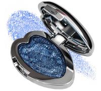 Ocean Teal Heart-Shaped Metallic Glitter Eyeshadow - Single Pressed Smoky Shimmer Powder with Mirror Compact, Buildable Sparkle for Evening Wear, Parties & Creative Makeup Looks, Vibrant Blue Teal