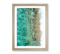 Ocean & The Beach In The Maldives In Abstract Modern Framed Wall Art Print, Ready to Hang Picture for Living Room Bedroom Home Office Décor, Oak A4 (34 x 25 cm)